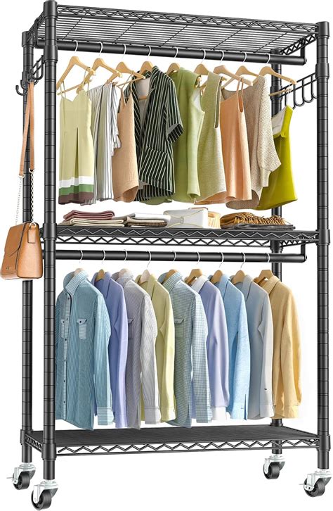 metal rolling clothes rack|metal rolling rack with shelves.